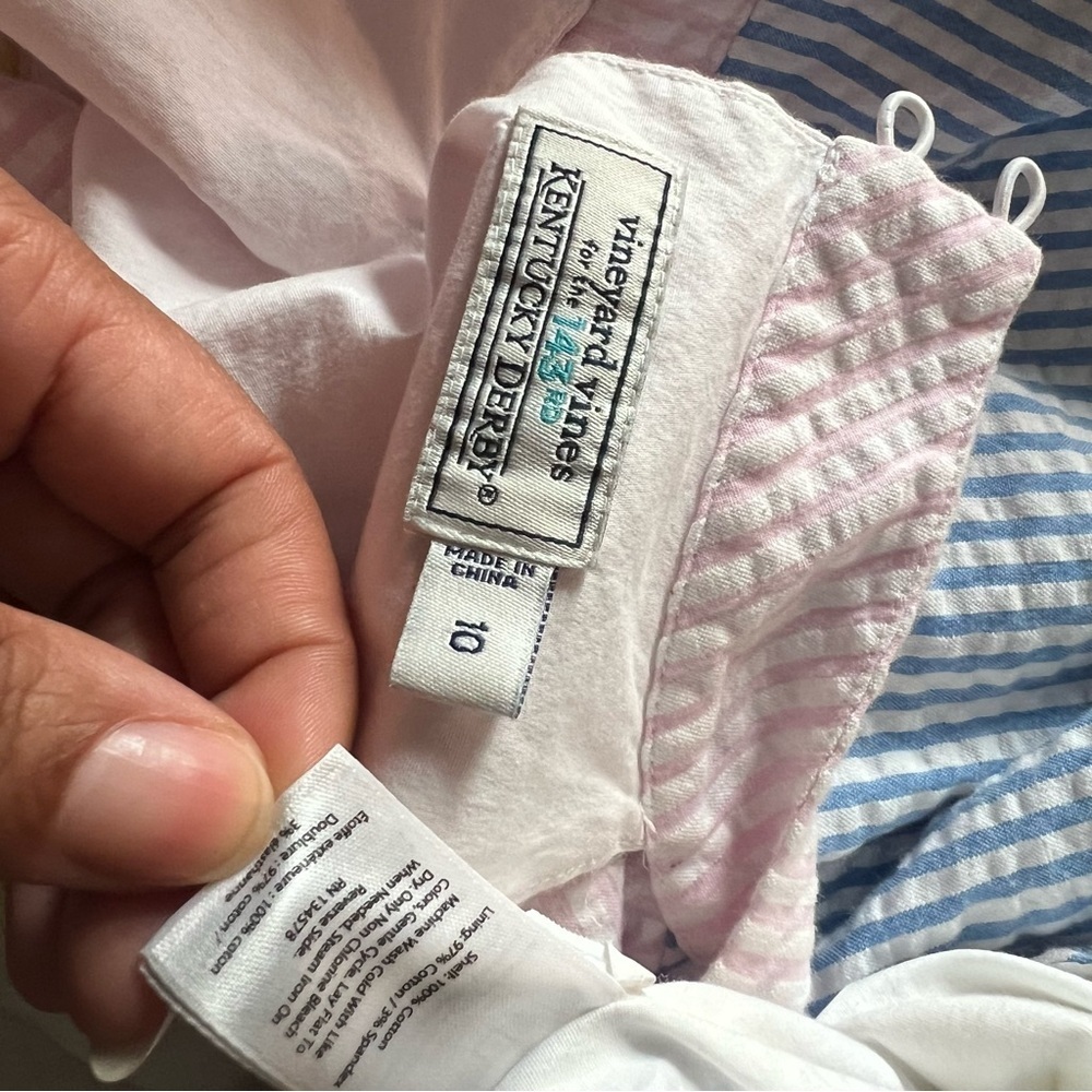 Vineyard Vines Kentucky Derby Seersucker Patchwork Preppy Pastel Midi Dress Blue - Picture 9 of 13